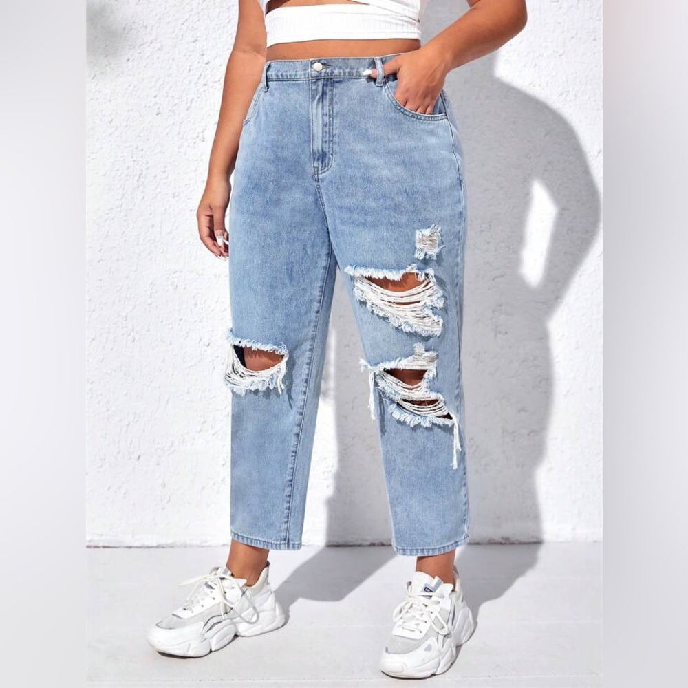 SHEIN Curve High Waisted Ripped Mom Jeans Size 2XL